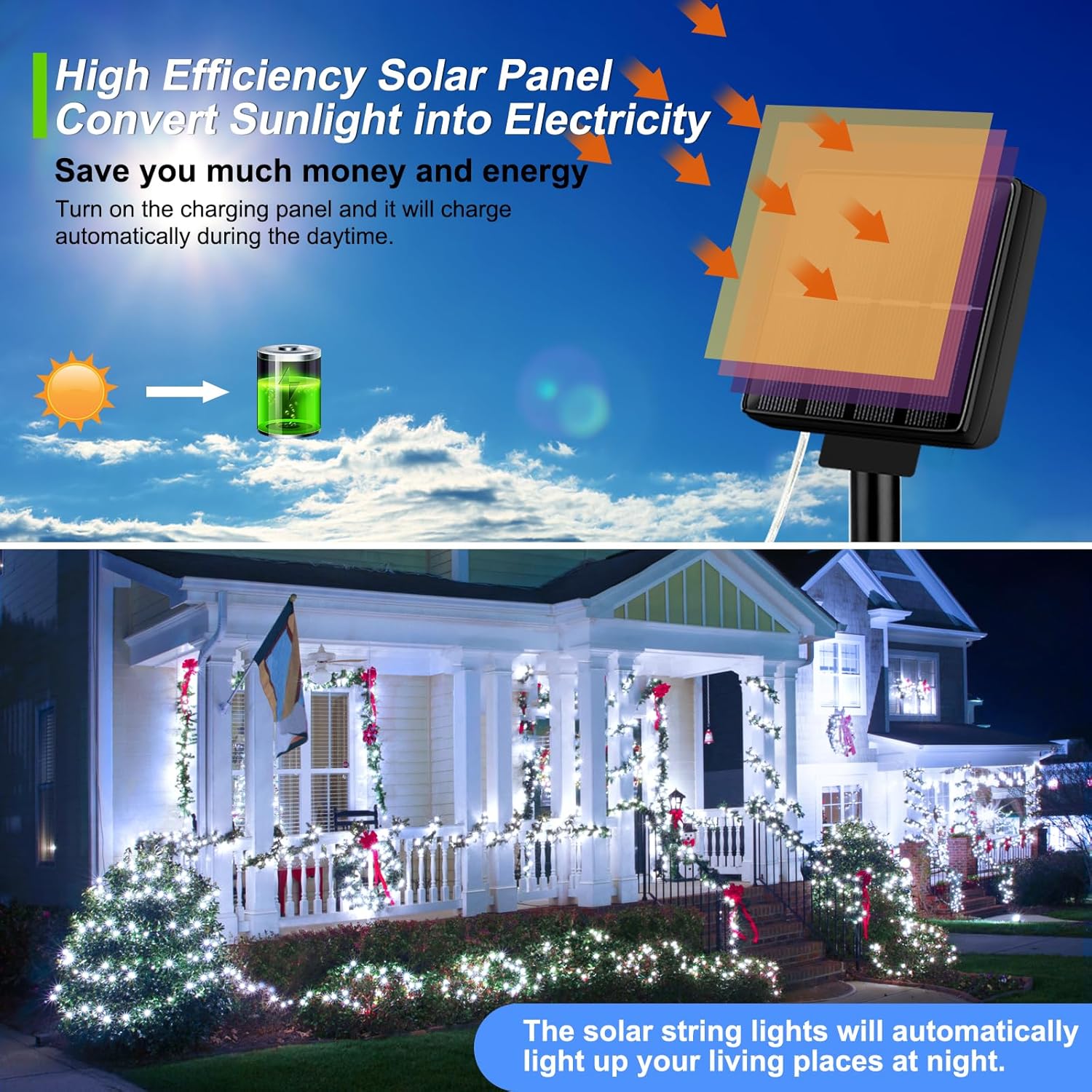 Brightever Outdoor String Lights Solar Powered, 2-Pack Total 80FT 200LED Solar Fairy Lights for