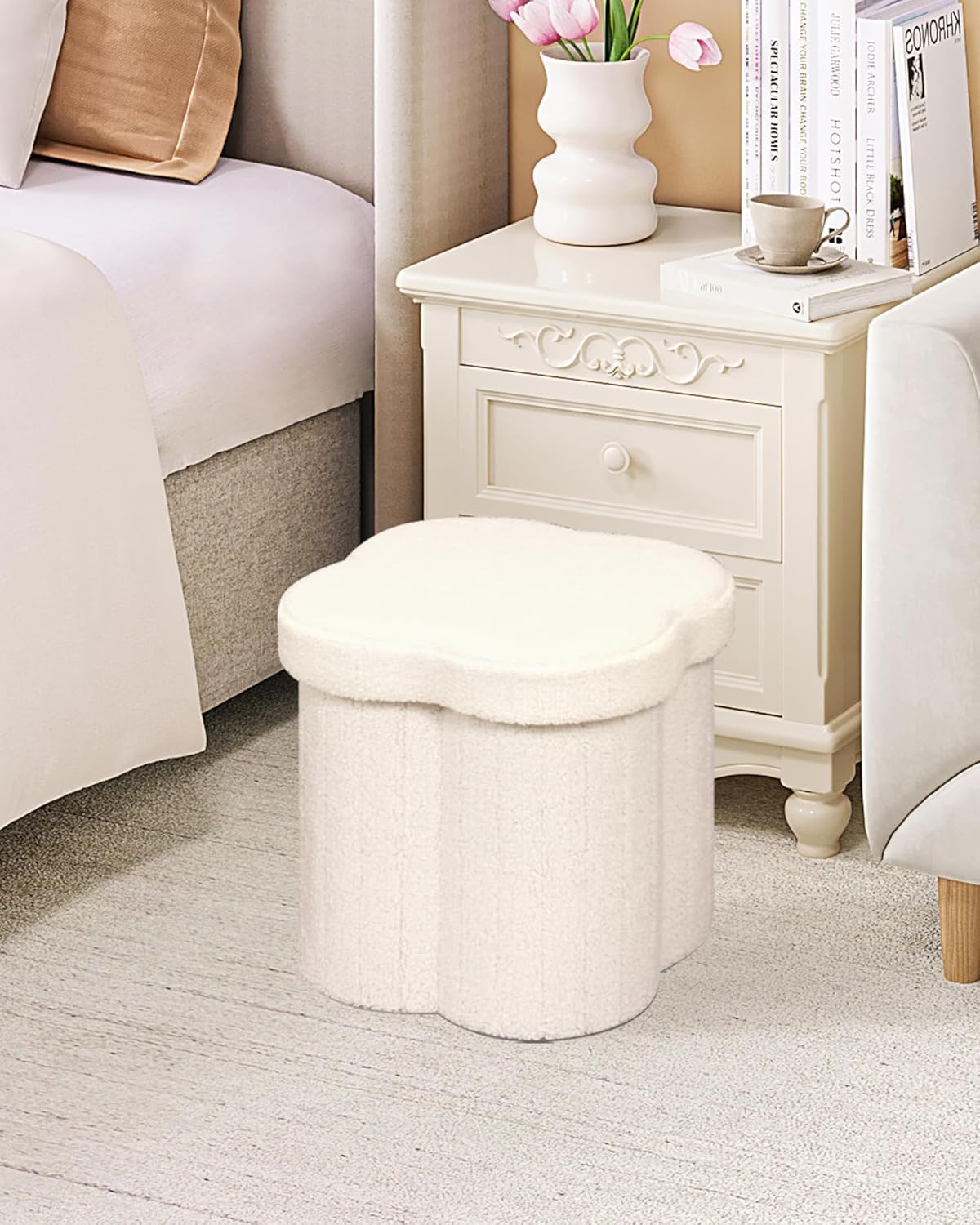 B FSOBEIIALEO Storage Ottoman Cube, Flowers Shaped Ottomans with Storage Foot Stool Footrest for
