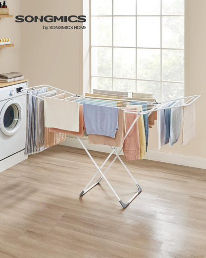 SONGMICS Clothes Drying Rack, Metal Laundry Drying Rack, Foldable, Space-Saving, Free-Standing