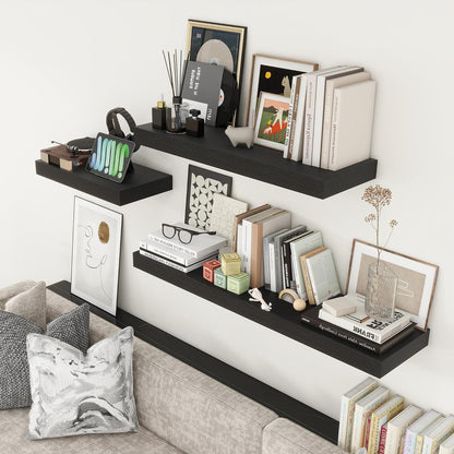 Deep Floating Shelves for Wall, 24W x 12D Black Floating Shelves Set of 2, 12'' Deep Large Wood