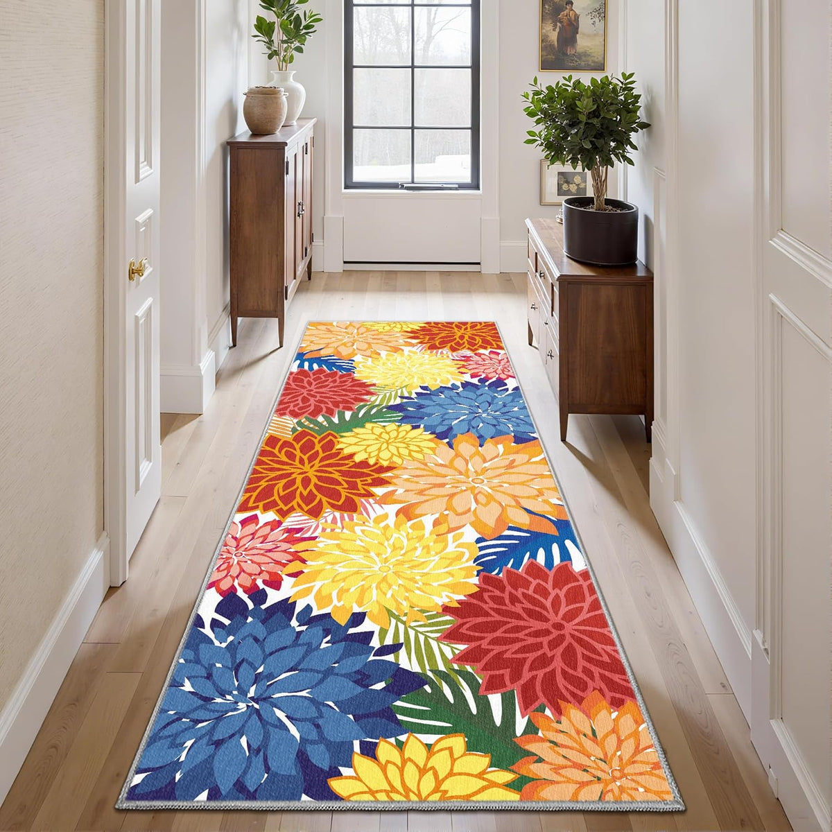 Area Rug 2x6 Washable Entry Rug Multicolored Tropical Botanical Modern Floral Indoor Kitchen Door