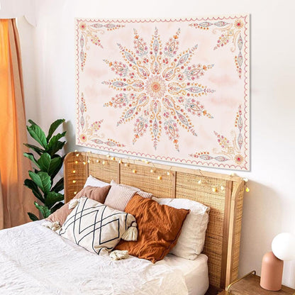 Fowocu Boho Floral Mandala Tapestry for Bedroom Aesthetic Pink Bohemian Flower Wall Tapestry