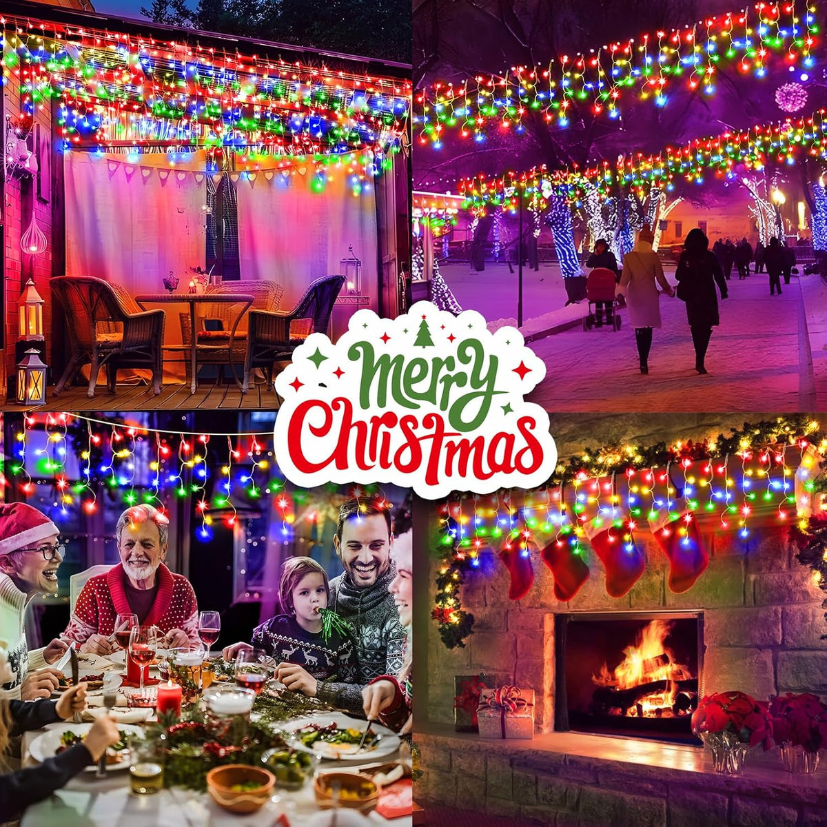 KNONEW 99ft 1216 LED Christmas Lights Outdoor 8 Modes Curtain Fairy String Light with 228 Drops