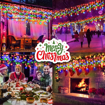 KNONEW 99ft 1216 LED Christmas Lights Outdoor 8 Modes Curtain Fairy String Light with 228 Drops