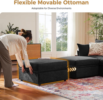 166.6" Oversized Modular Sectional Sofa, U Shaped Convertible Couch with Movable Ottoman, Large 8