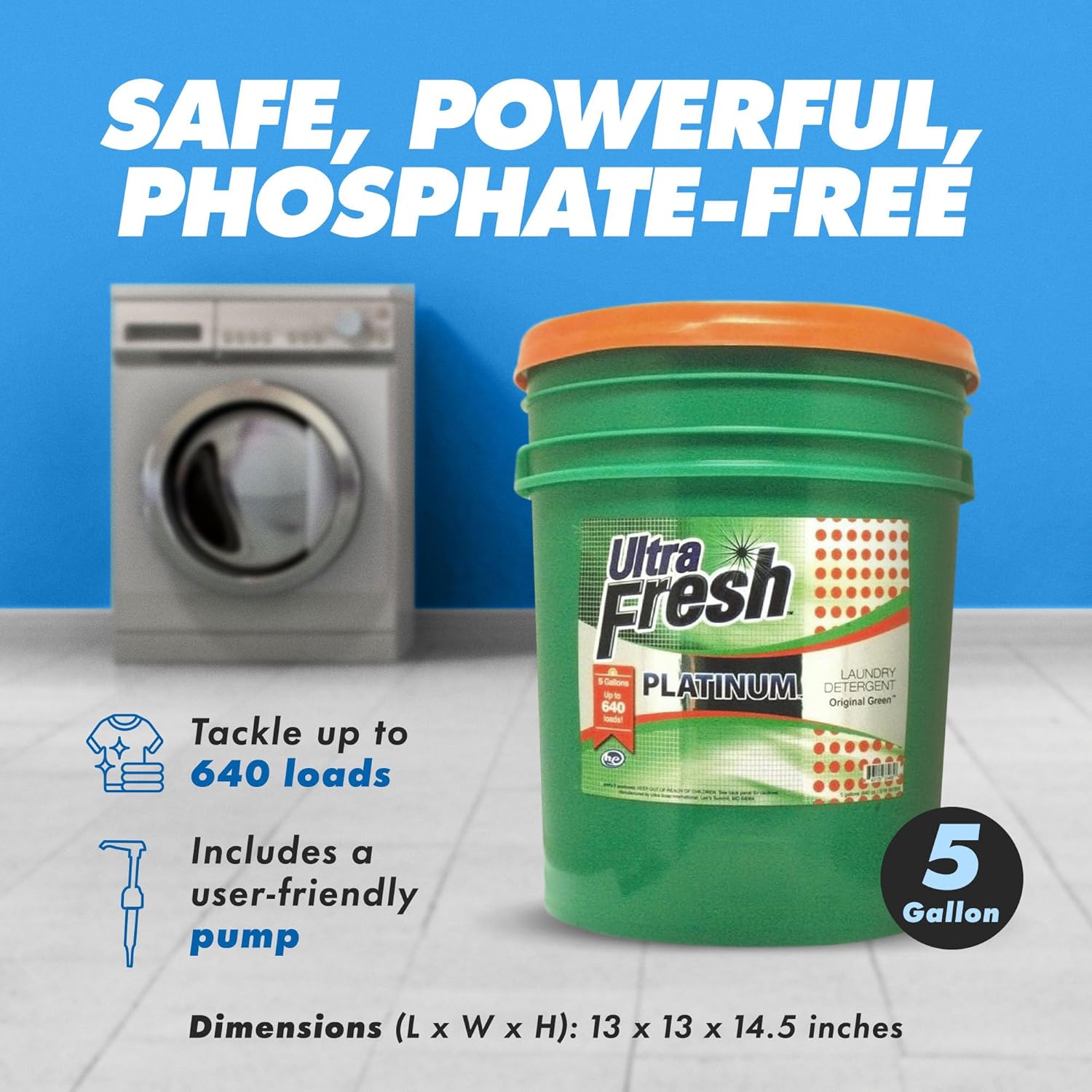 Ultra Fresh 5 Gallon Liquid Laundry Detergent Washing Soap for All Machine Types, 3X Platinum, Up