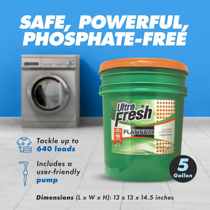 Ultra Fresh 5 Gallon Liquid Laundry Detergent Washing Soap for All Machine Types, 3X Platinum, Up