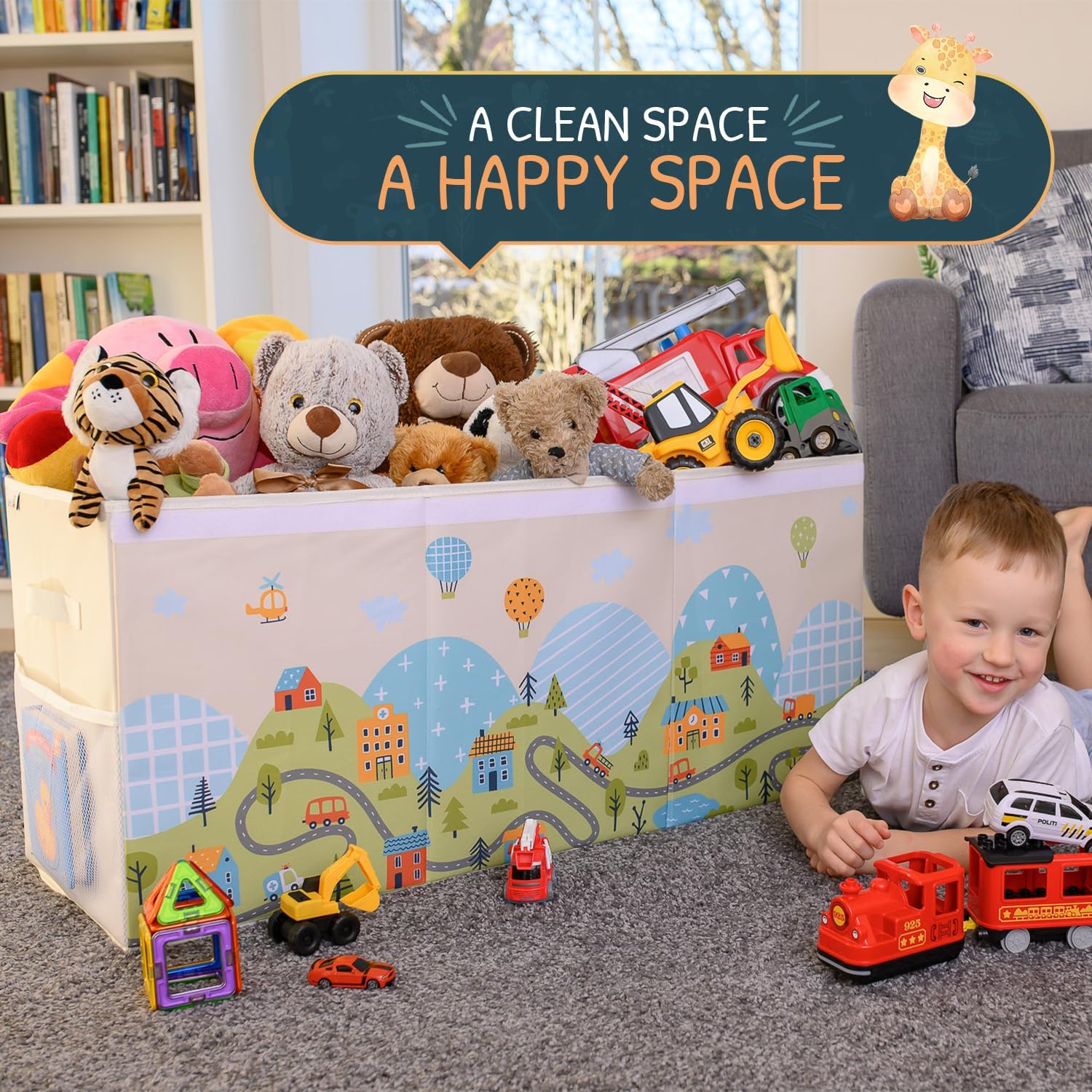 Extra Large Toy Storage Organizer with Lid - Sturdy, Collapsible Toy Chest Storage Box with Cute