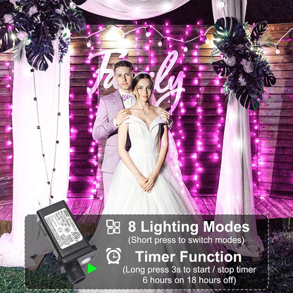 2 Pack Christmas Lights Outdoor, Total 200FT 600LED String Lights for Outside with 8 Modes