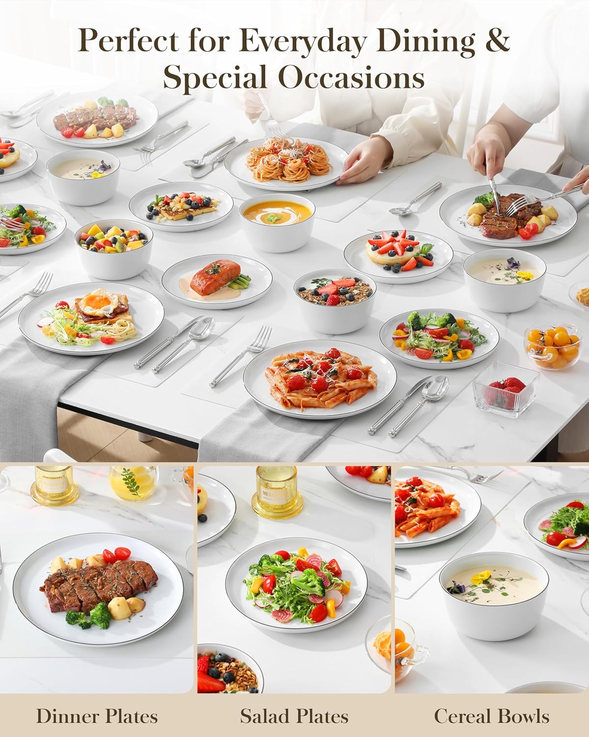 MALACASA 24 Pieces Gourmet Porcelain Dinnerware Sets, Premium Plates and Bowls Set, High-Fired