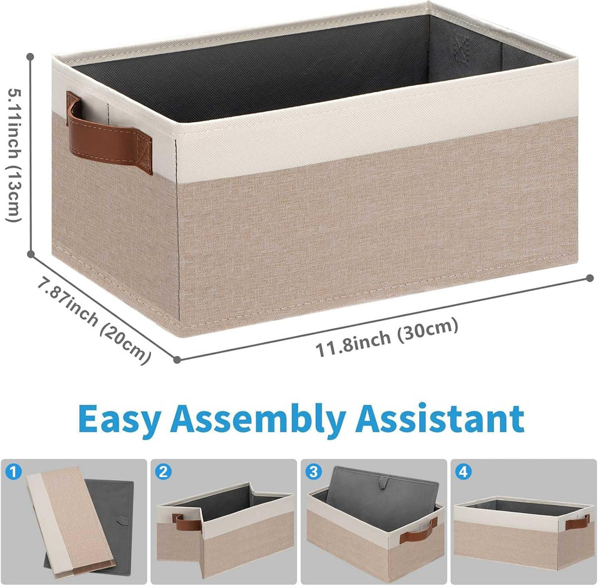 GhvyenntteS Small Fabric Storage Bins 6 Pack, 11.8" x 7.87" x 5.11" Storage Basket with Leather