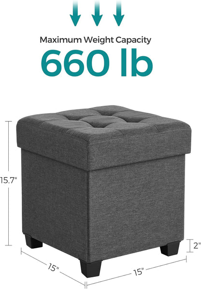 SONGMICS 15 Inches Cube Storage Ottoman, Bedroom Bench with Storage, Foot Stool with Feet, Holds Up