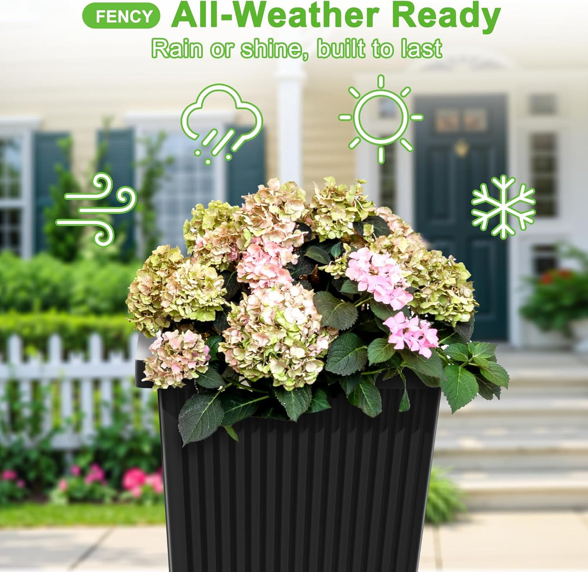 FENCY Set of 2 Tall Planters for Outdoor Plants, 24 Inch Large Tapered Pots with Drainage Trays