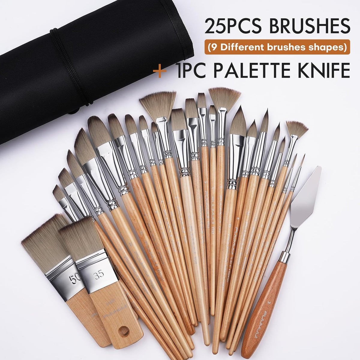 Fuumuui 26pcs Paint Brushes, Professional Acrylic Paint Brush Set Artists Complete Range of Sizes
