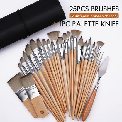 Fuumuui 26pcs Paint Brushes, Professional Acrylic Paint Brush Set Artists Complete Range of Sizes
