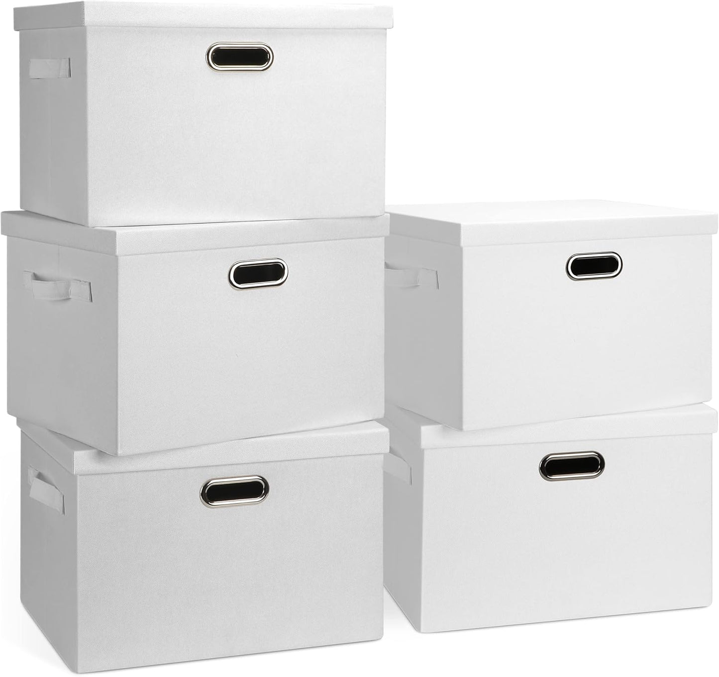 Large 17" 36 Quart Collapsible Stackable Storage Bins with Lids, 5 Packs White Linen Fabric Closet
