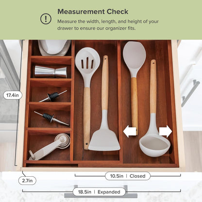 Adjustable Kitchen Drawer Organizer for Utensils and Junk, Food-Safe Contract Grade with 100%