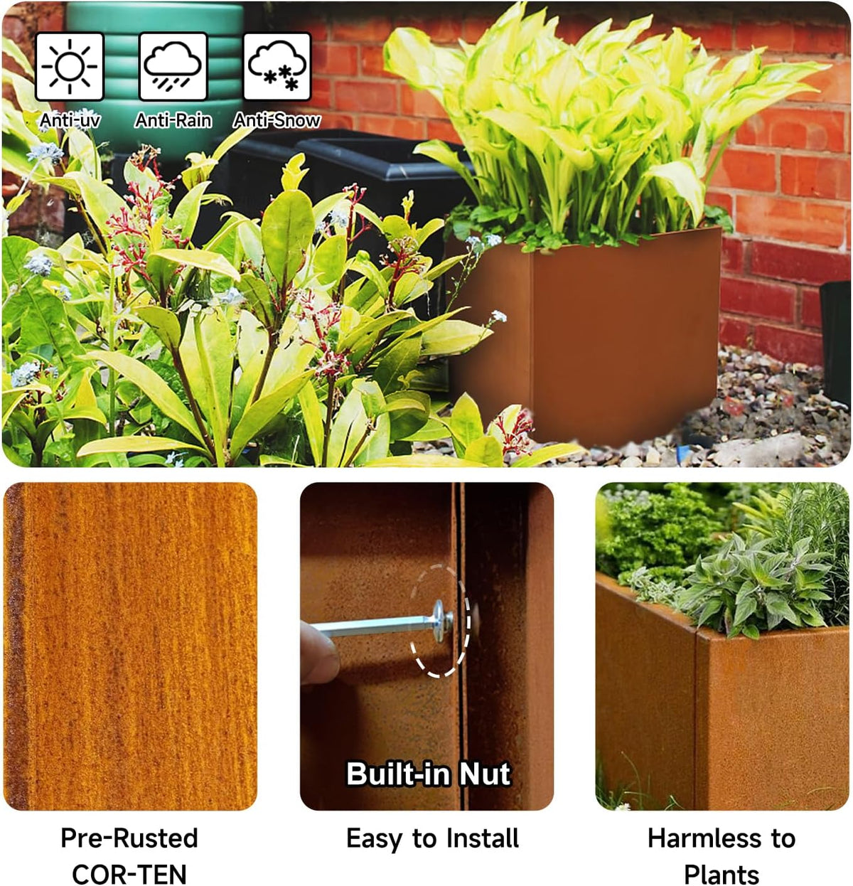 Corten Steel Corner Metal Planter Box Garden Steel Planter Pot for Patio Modern Farmhouse Rustic