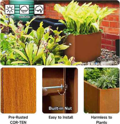 Corten Steel Corner Metal Planter Box Garden Steel Planter Pot for Patio Modern Farmhouse Rustic