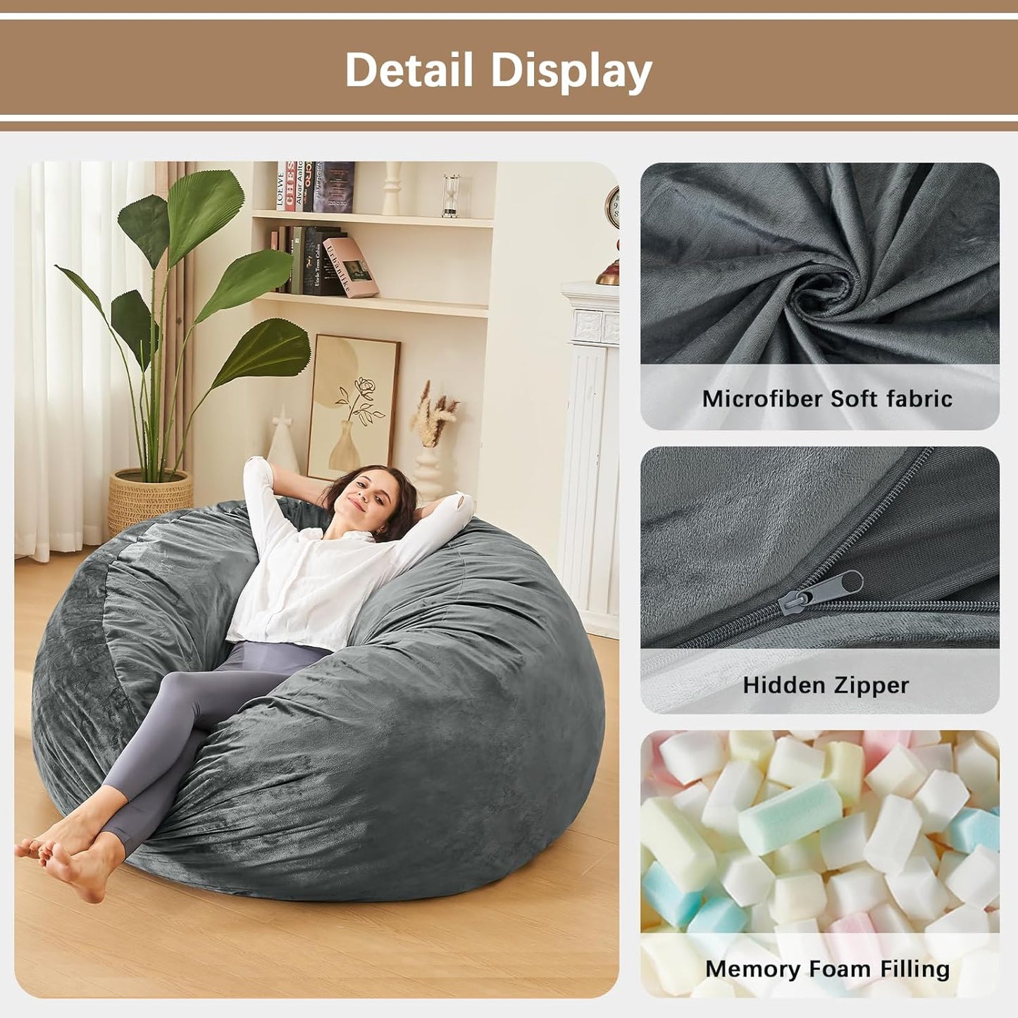 3 Feet Bean Bag Chair - BeanBag Chairs for Adults, Living Room Furniture Sofa with Soft Micro Fiber