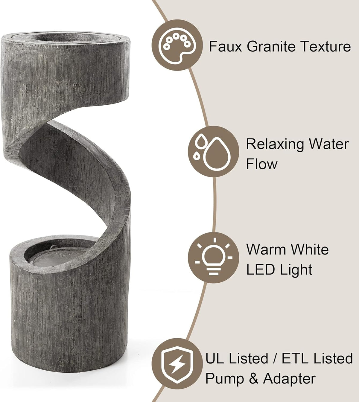 Glitzhome Tiered Outdoor Water Fountain with LED Light, Curved Outdoor Fountain Waterfall with