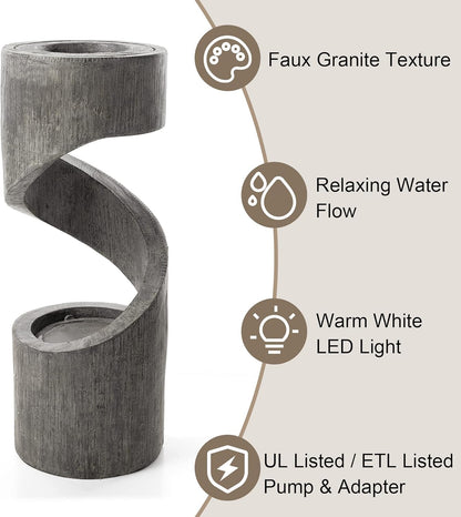 Glitzhome Tiered Outdoor Water Fountain with LED Light, Curved Outdoor Fountain Waterfall with