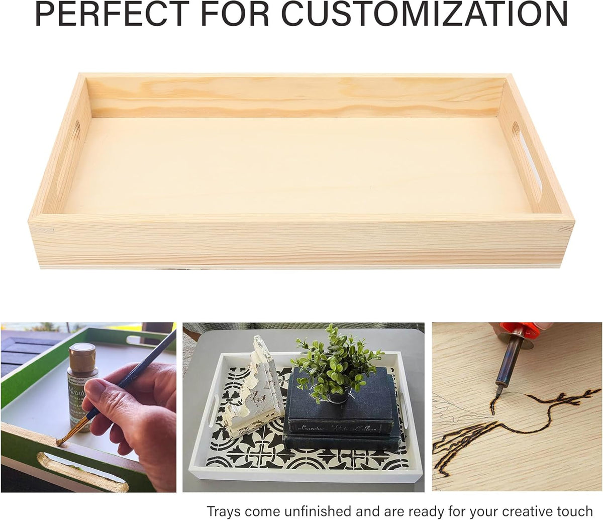 LotFancy Wooden Nested Serving Trays, Set of 5, Unfinished Natural Wood Trays with Handles, for