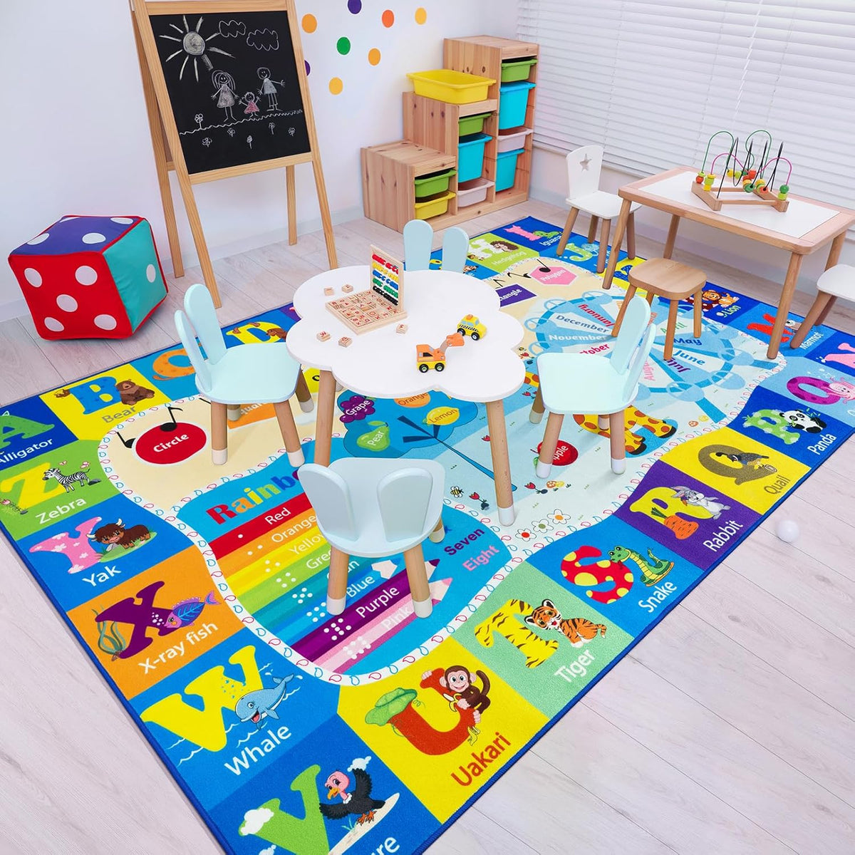 Kids Rugs for Playroom Washable, Educational and Fun Learning Rugs with ABC Alphabet Animals