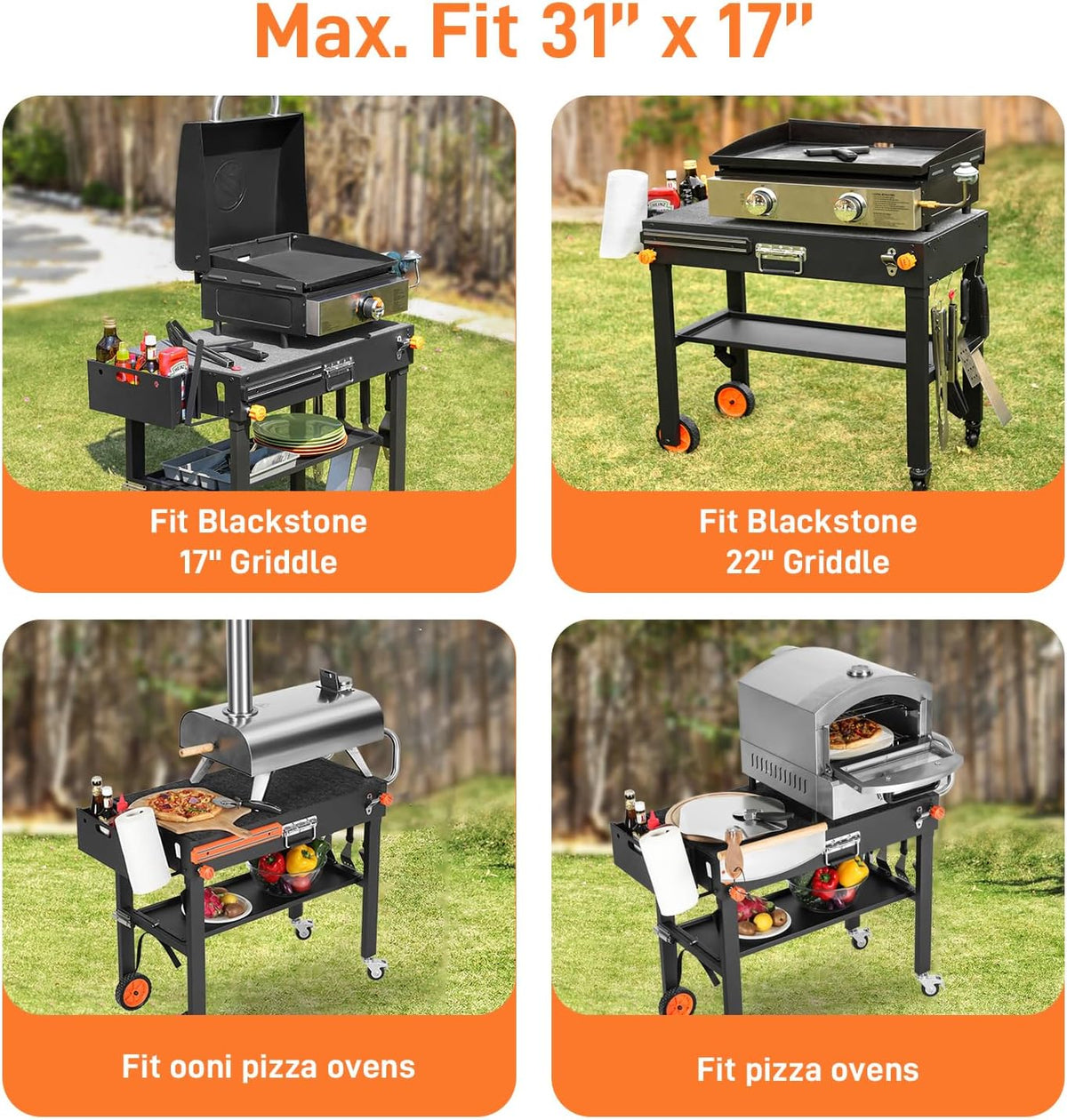 Portable Outdoor Grill Table, Folding Grill Cart Solid and Sturdy, Blackstone Griddle Stand Large