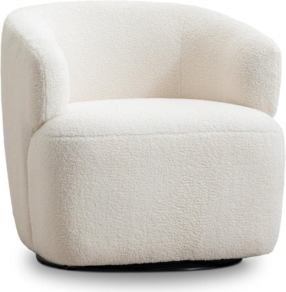 Swivel Accent Chair, Sherpa Teddy Barrel Chair for Living Room, Cozy Round Boucle Arm Chair, Metal