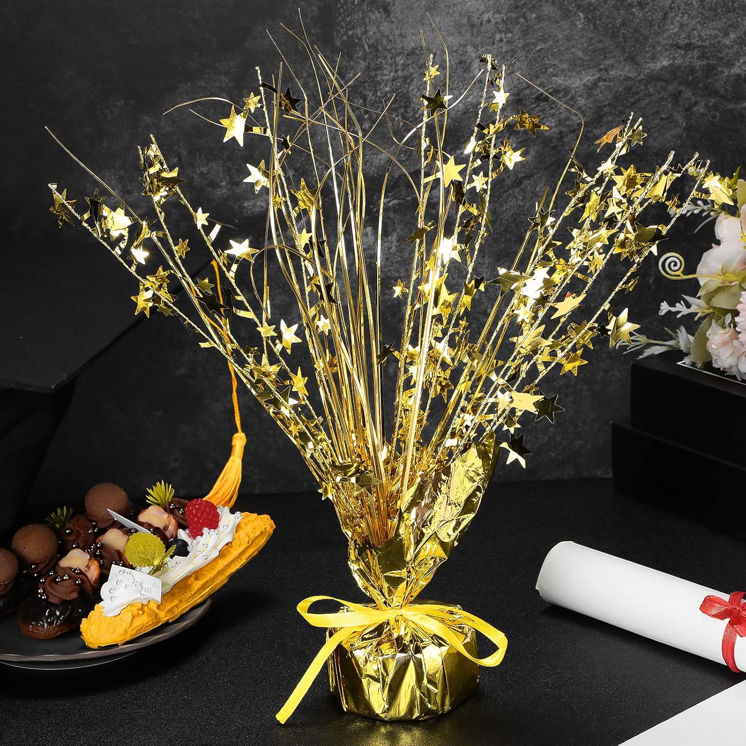 Crowye 18 Pieces Metallic Foil Spray Centerpiece Party Star Table Decoration Burst Metallic Table