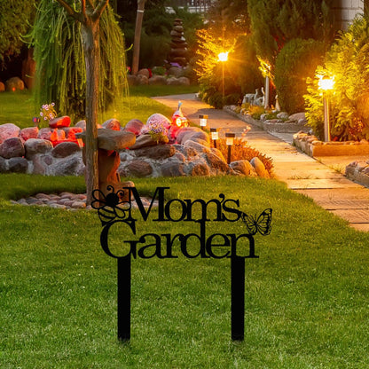 Custom Patio Meta Sign with Stake, Bee and Butterfly Decoration, Farmhouse Yard Art - Personalized