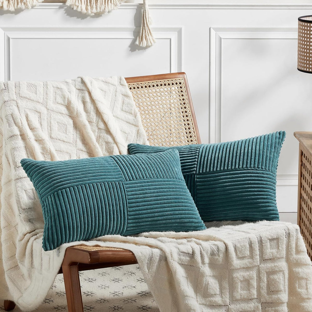 Fancy Homi 2 Packs Teal Long Lumbar Decorative Throw Pillow Covers 16x24 Inch for Couch Bed Sofa