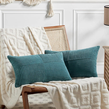 Fancy Homi 2 Packs Teal Lumbar Decorative Throw Pillow Covers 12x20 Inch for Living Room Couch Bed
