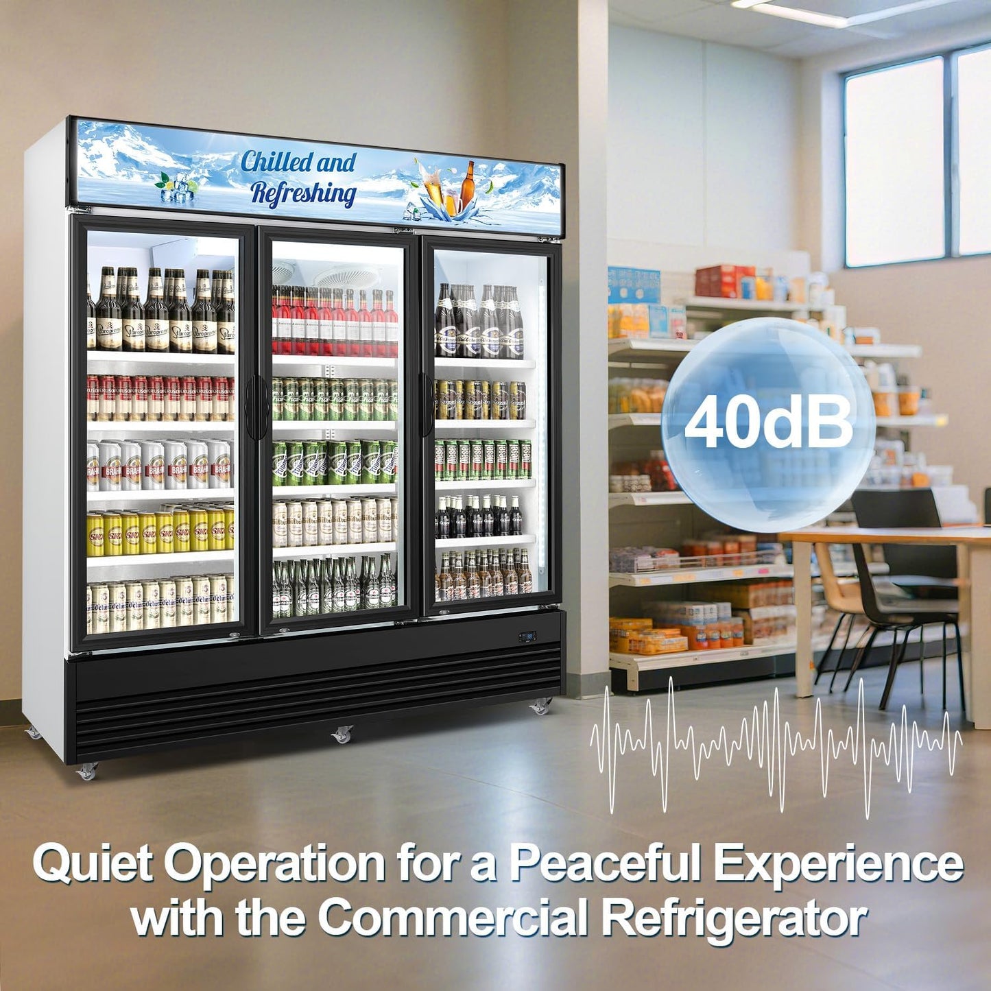 Tylza Commercial Refrigerator, Three Glass Door Display Beverage Fridge, 59.06 Cu Ft Upright