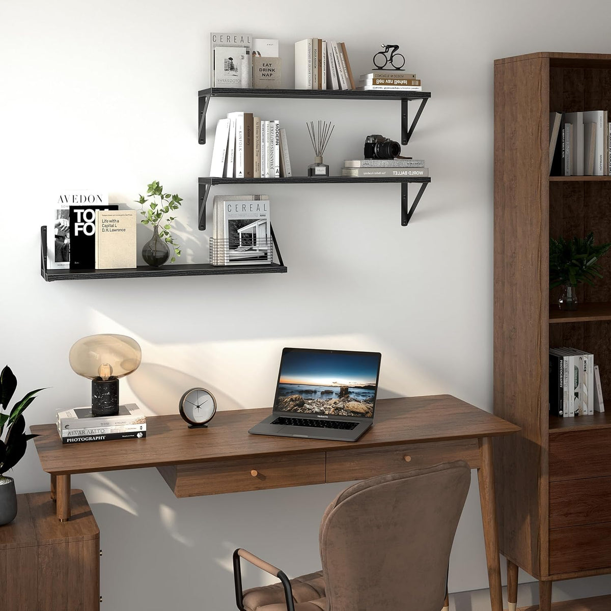 Heimlove Floating Shelves for Wall, 24 Inch Long Wood Floating Shelves Set of 3, Wall Mounted