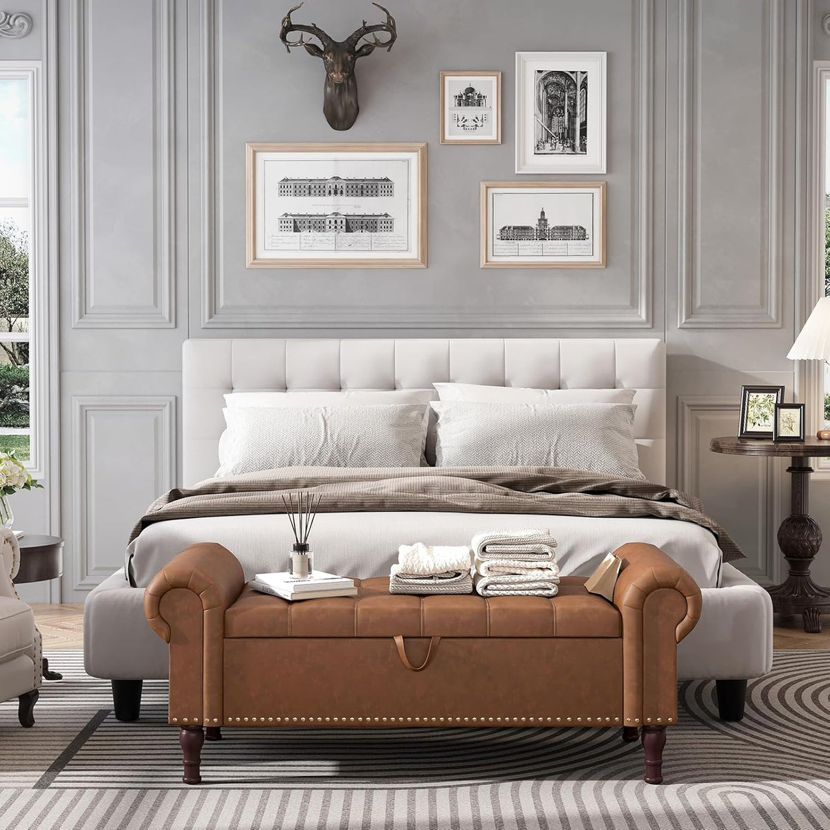 Apicizon 51”Ottoman with Storage, Queen Size End of Bed Storage Bench with Tufted Button