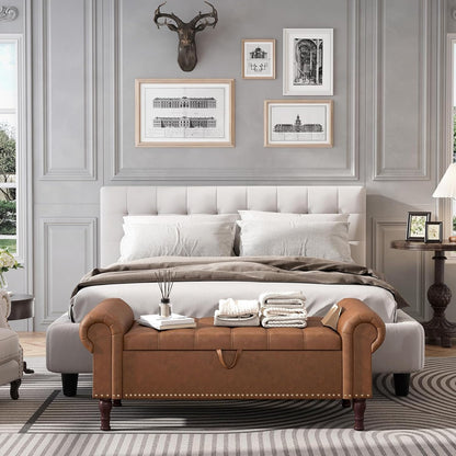 Apicizon 51”Ottoman with Storage, Queen Size End of Bed Storage Bench with Tufted Button