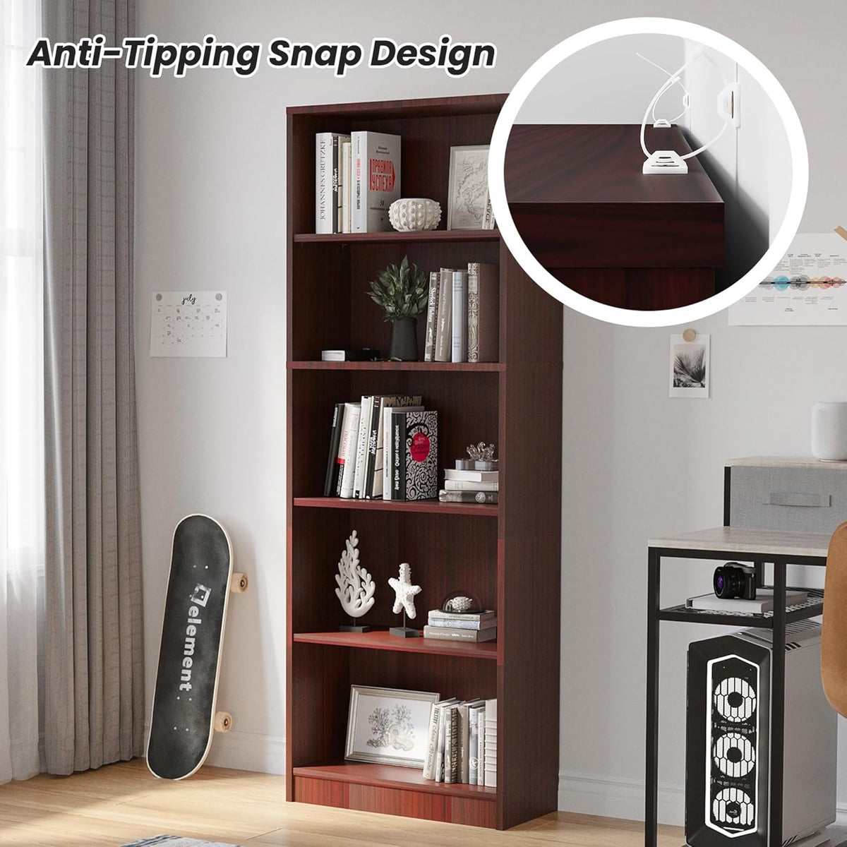 Bookshelf, Open Modern Bookshelf, 5 Shelf Bookcase with Freestanding Display Storage, Wooden Book