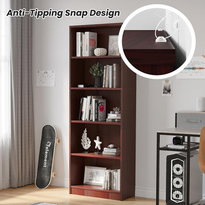 Bookshelf, Open Modern Bookshelf, 5 Shelf Bookcase with Freestanding Display Storage, Wooden Book