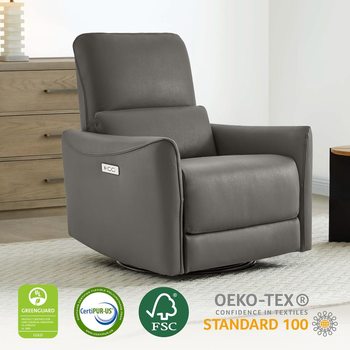 CHITA Power Recliner Chair Swivel Glider, FSC Certified Upholstered Faux Leather Living Room