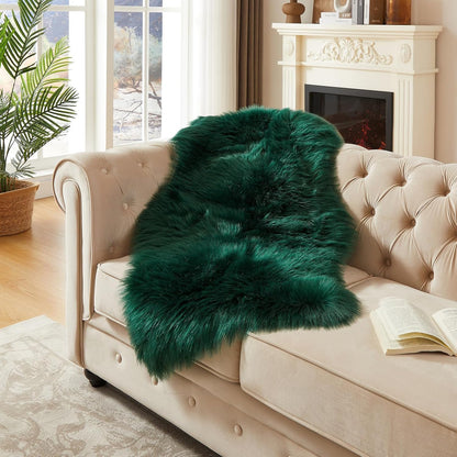 AMTOVO Faux Fur Rug, Dark Green Area Rug, Fluffy Sheepskin Rug, Fuzzy Ultra Soft 2 x 4 ft Shag Rugs