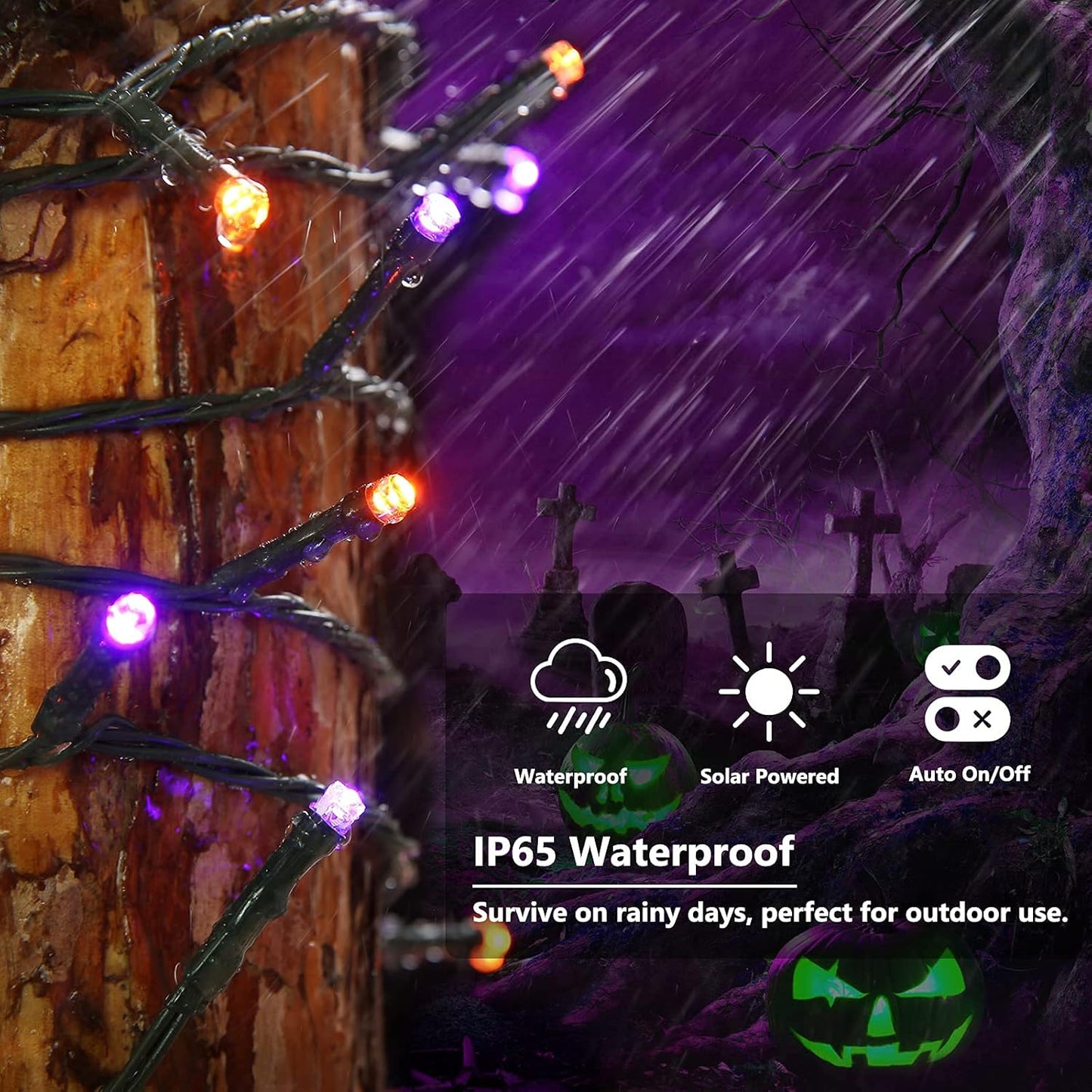 Joomer 2 Pack Orange Purple Halloween Solar String Lights Total 144 FT 400 LED 8 Modes Waterproof