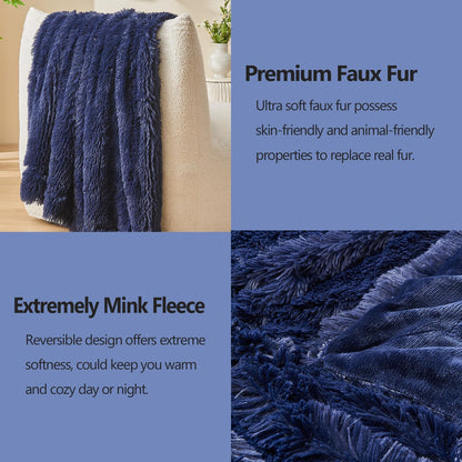 GONAAP Fuzzy Faux Fur Throw Blanket Dark Navy Super Soft Cozy Plush Fuzzy Shaggy Blanket for Couch