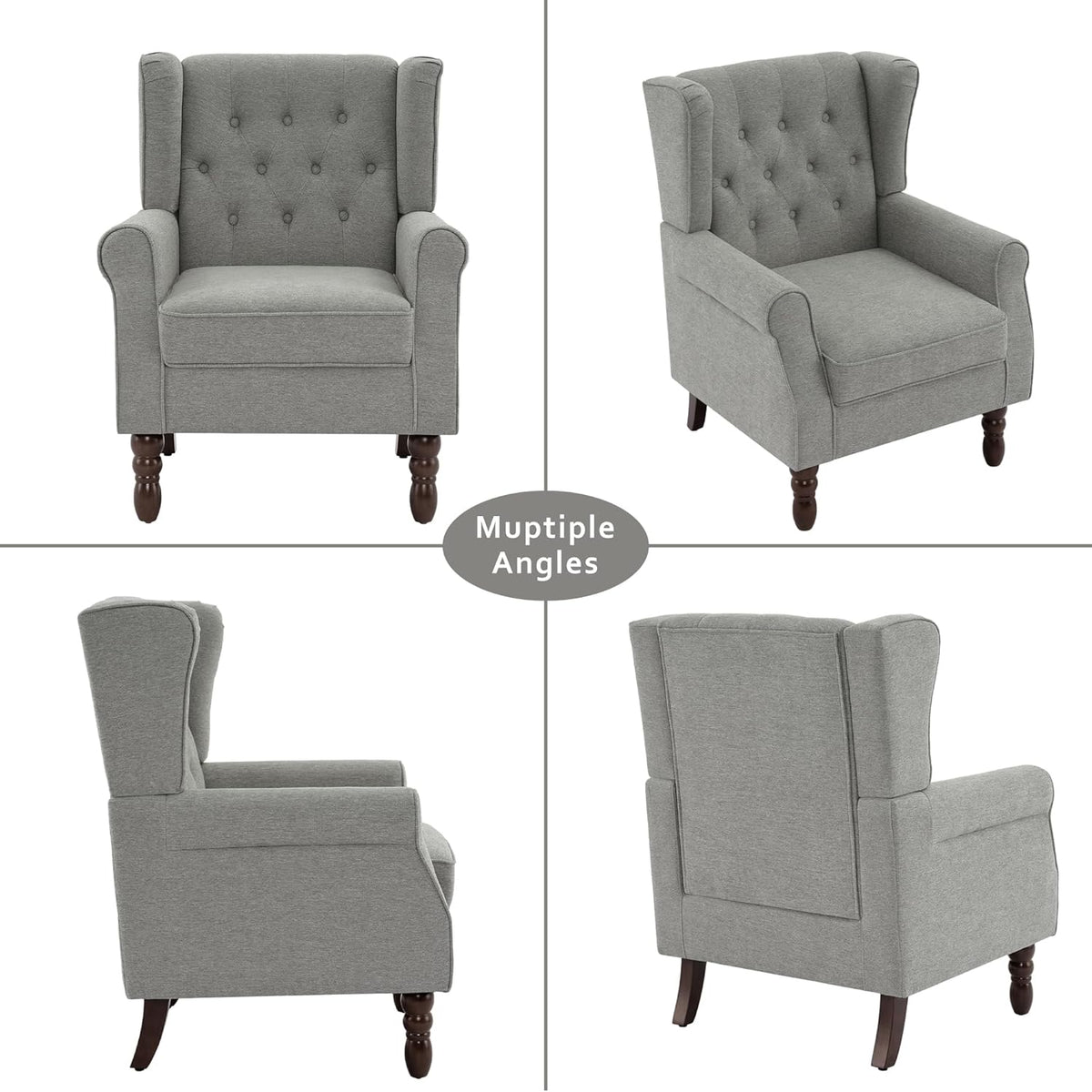 Lumibee High Back Accent Chair,Upholstered Wingback Armchair with Solid Wood Legs for Small
