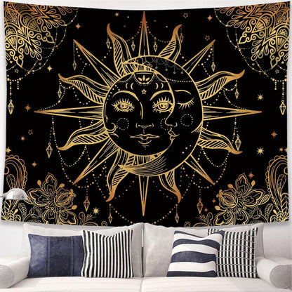 Lunerfex Hippie Sun and Moon Tapestry Bohemian Tapestry Aesthetic Cute Tapestries for Bedroom and