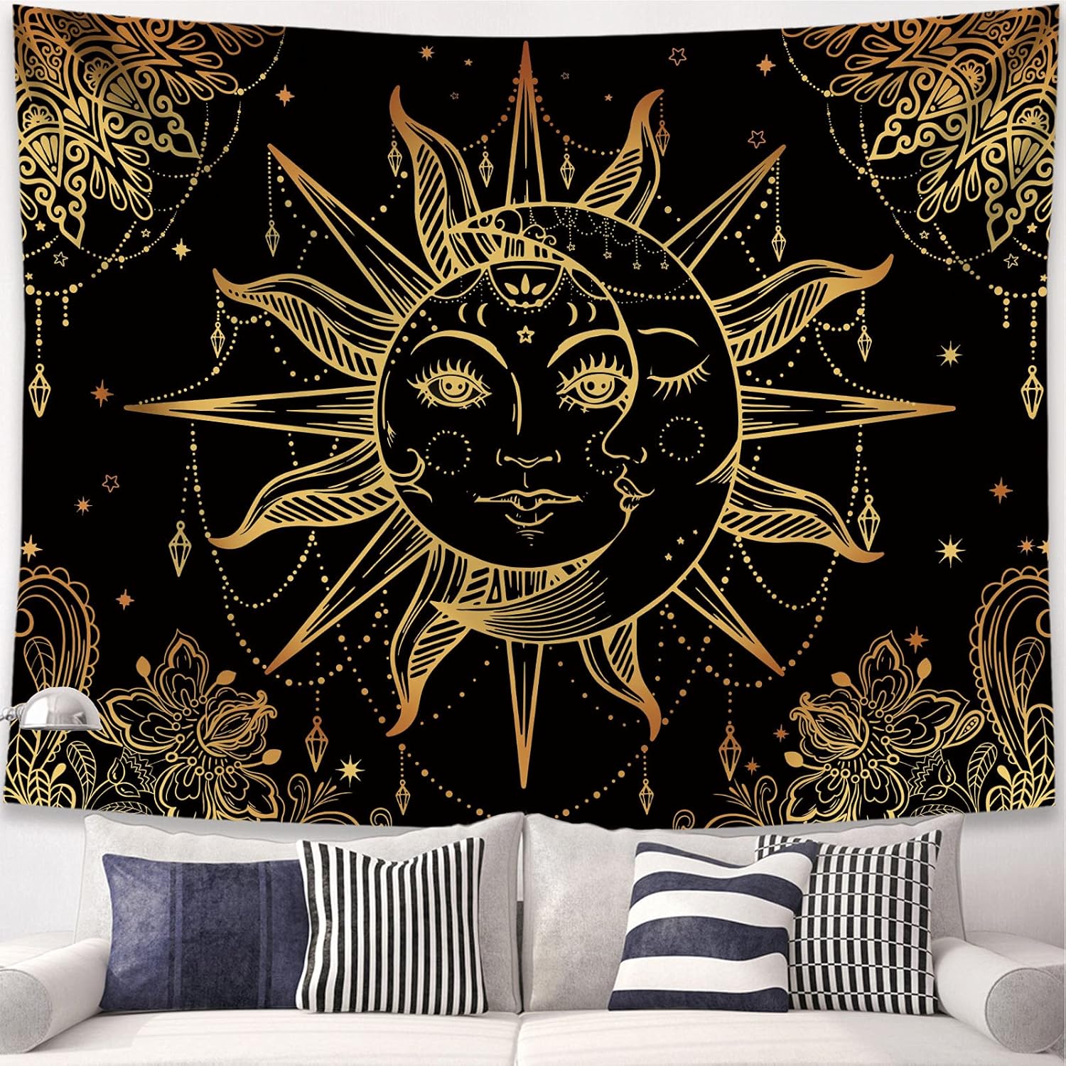 Lunerfex Hippie Sun and Moon Tapestry Bohemian Tapestry Aesthetic Cute Tapestries for Bedroom and