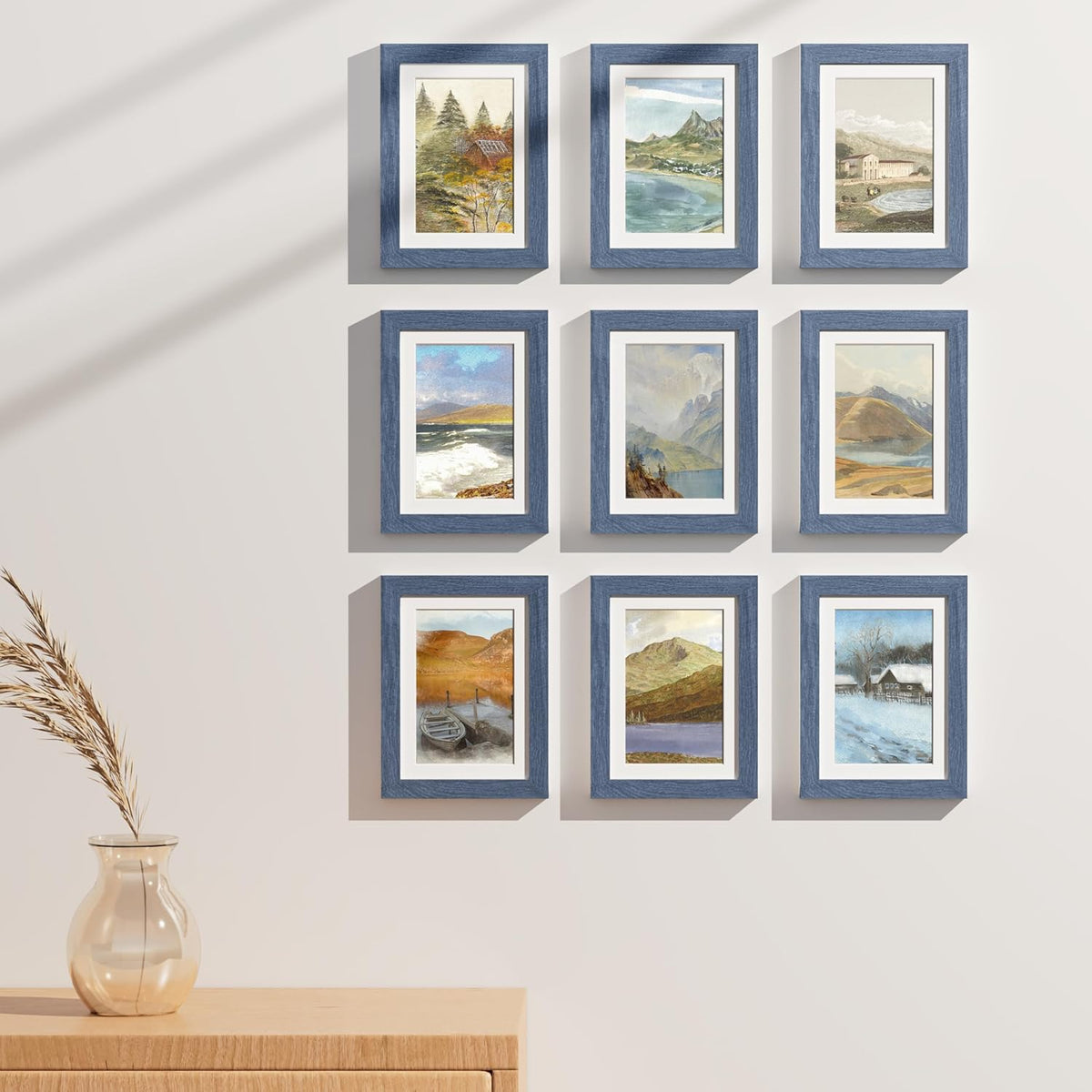 Vittanly 5x7 Picture Frames Set of 9, Shatter Resistant Plexiglass, Display 4x6 Pictures with Mat