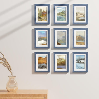 Vittanly 5x7 Picture Frames Set of 9, Shatter Resistant Plexiglass, Display 4x6 Pictures with Mat