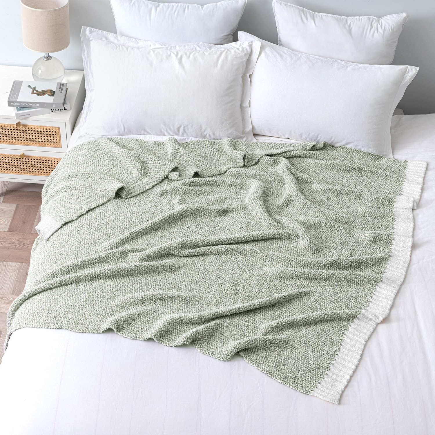 MIULEE Sage Green Super Soft Throw Blanket for Couch, Cozy Fluffy Warm Throws Knit Blankets for